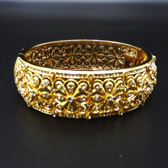 NADRI Yellow Gold Plated Multi Shape Cubic Zirconia Hinged Bracelet - Picture 2 of 6